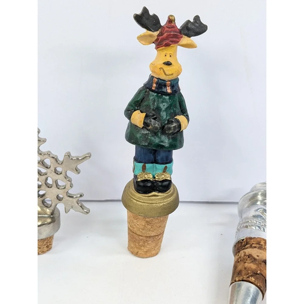 REINDEER BOBBLE TOP, Reindeer &‎ Snowflake WINE BOTTLE STOPPER CHRISTMAS